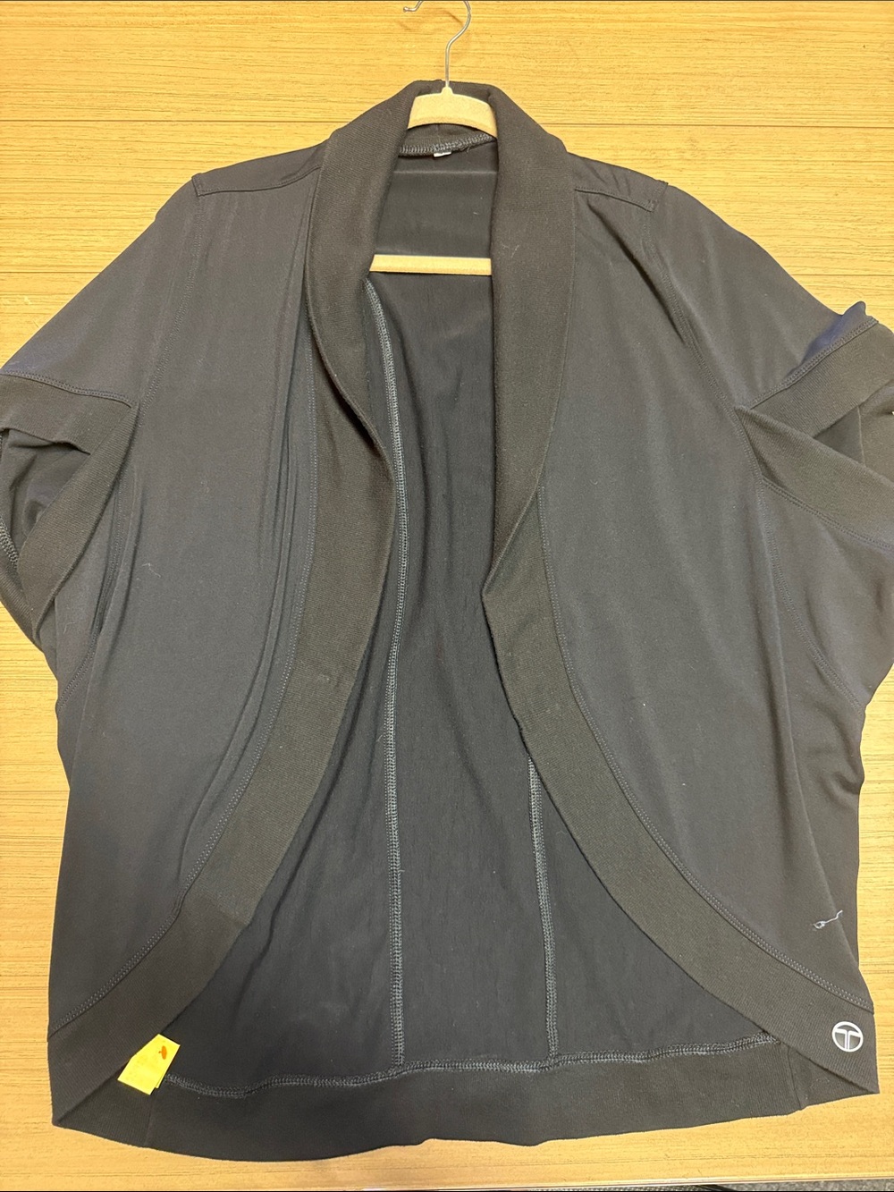 Tahari black draped open-front cardigan